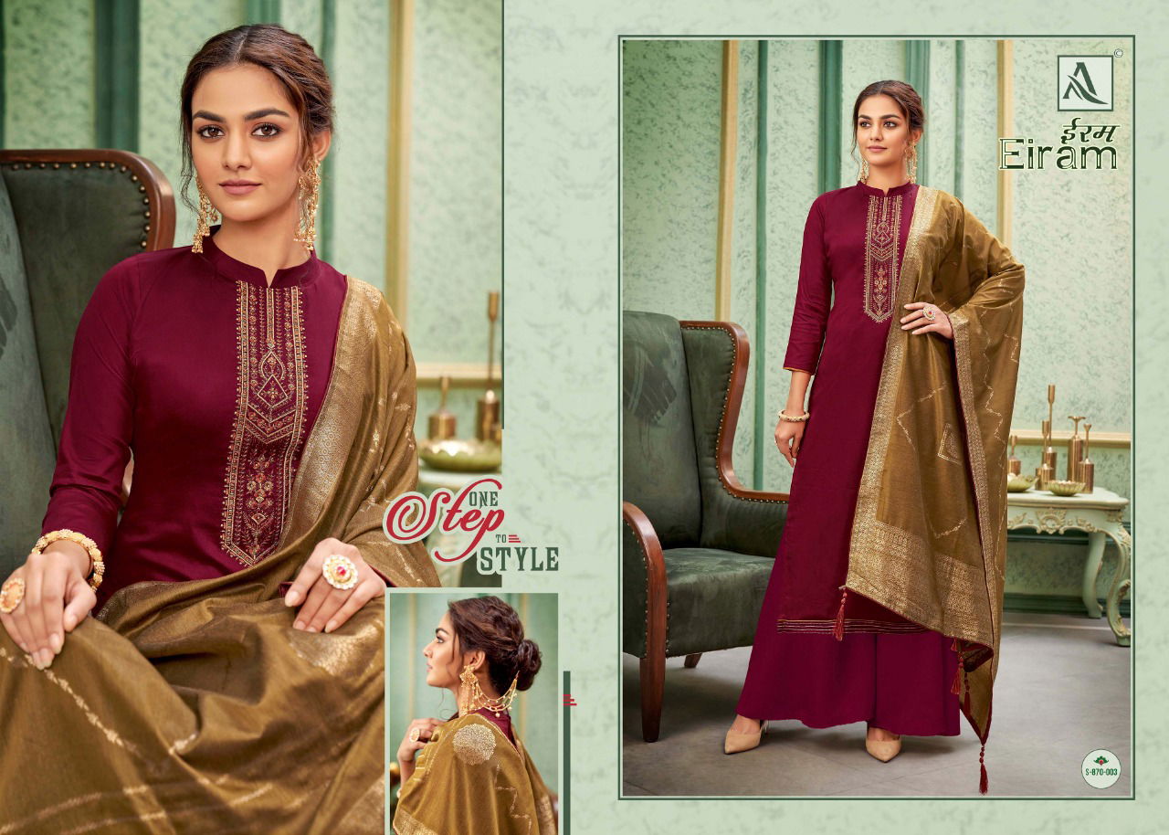 Alok Eiram Jam Cotton Fancy Festive Wear Fancy Embroidery Designer Dress Material